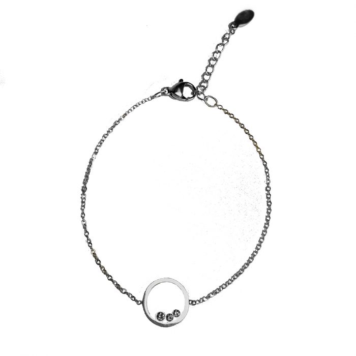 Bracelet chainette et cercle 3 strass argenté Hazanellie