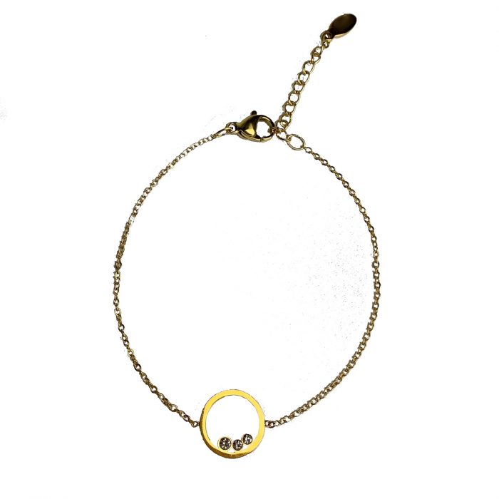 Bracelet chaine et cercle 3 strass doré Hazanellie